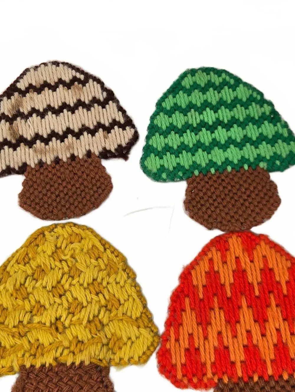 Handmade Mushroom Coaster Set  Vintage crochet Canvas 6pc mixed colors